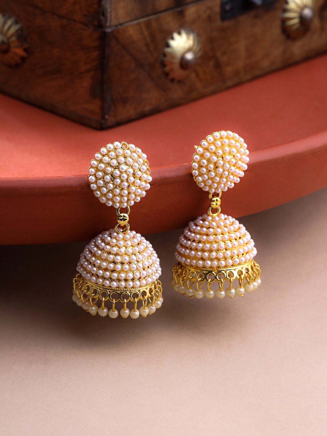 

Yellow Chimes Contemporary Jhumkas Earrings, Gold