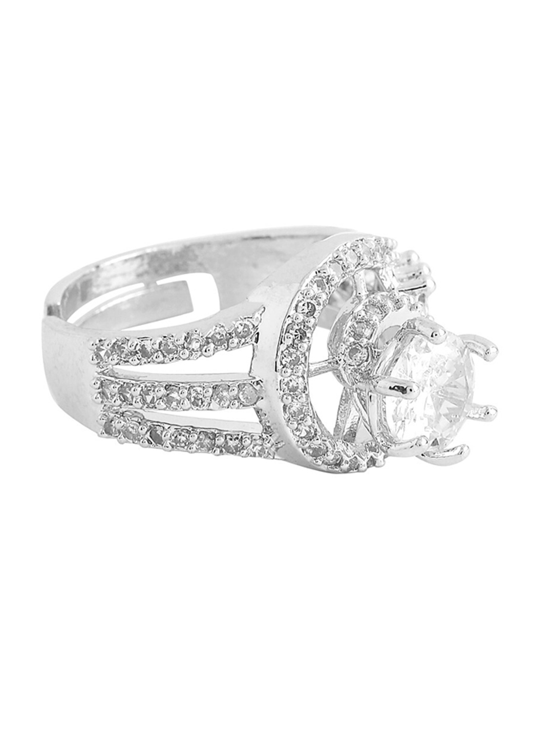 

Yellow Chimes Silver-Plated AD Studded Adjustable Finger Ring