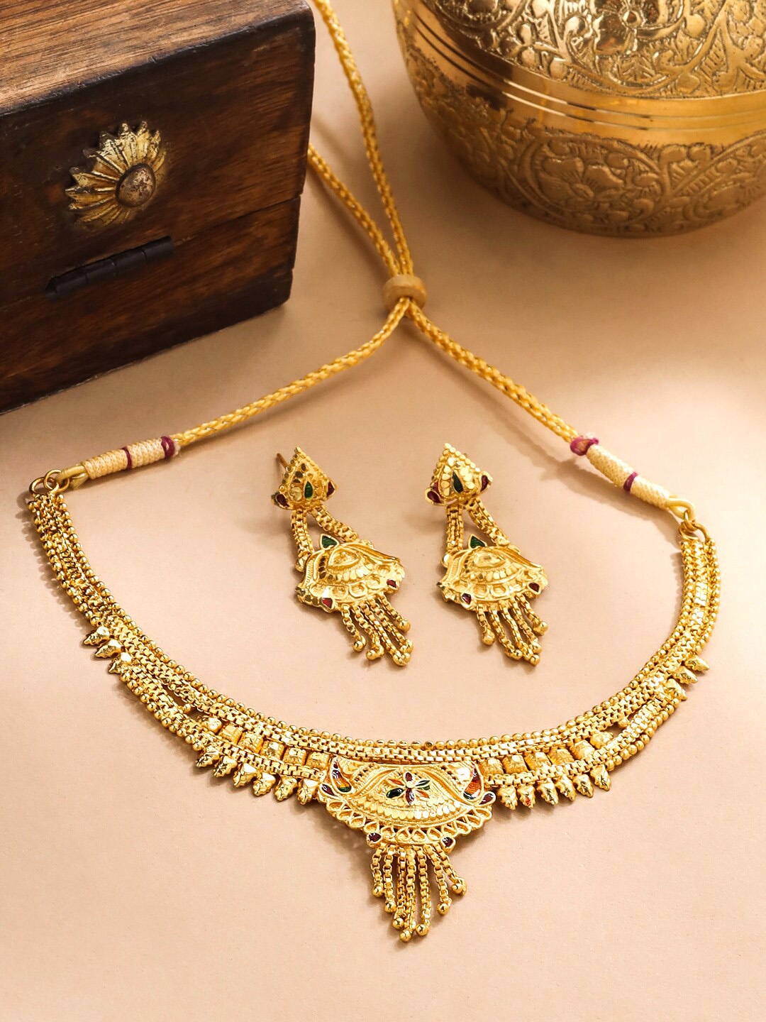 

Yellow Chimes Gold-plated Enamelled Traditional Jewellery Set