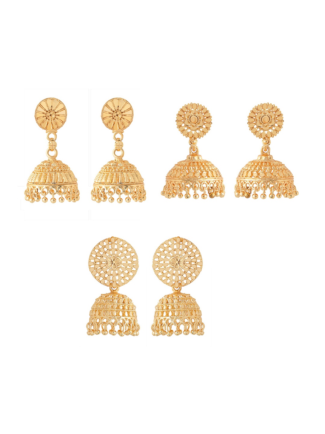 

Yellow Chimes Set Of 3 Gold-Toned Jhumkas