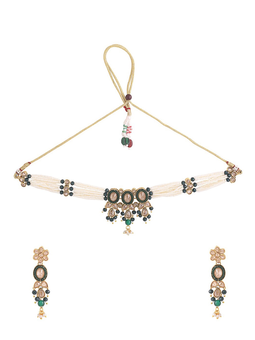 

Yellow Chimes Gold-Plated Kundan-Studded & Pearl Beaded Jewellery Set