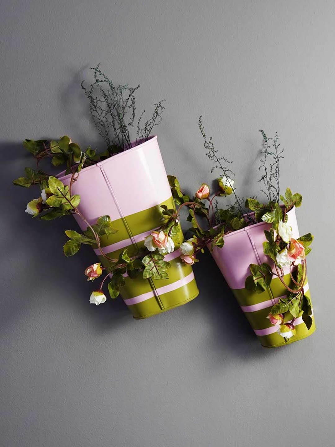 CASA DECOR Pink & Green 2 Pieces Colourblocked Planters