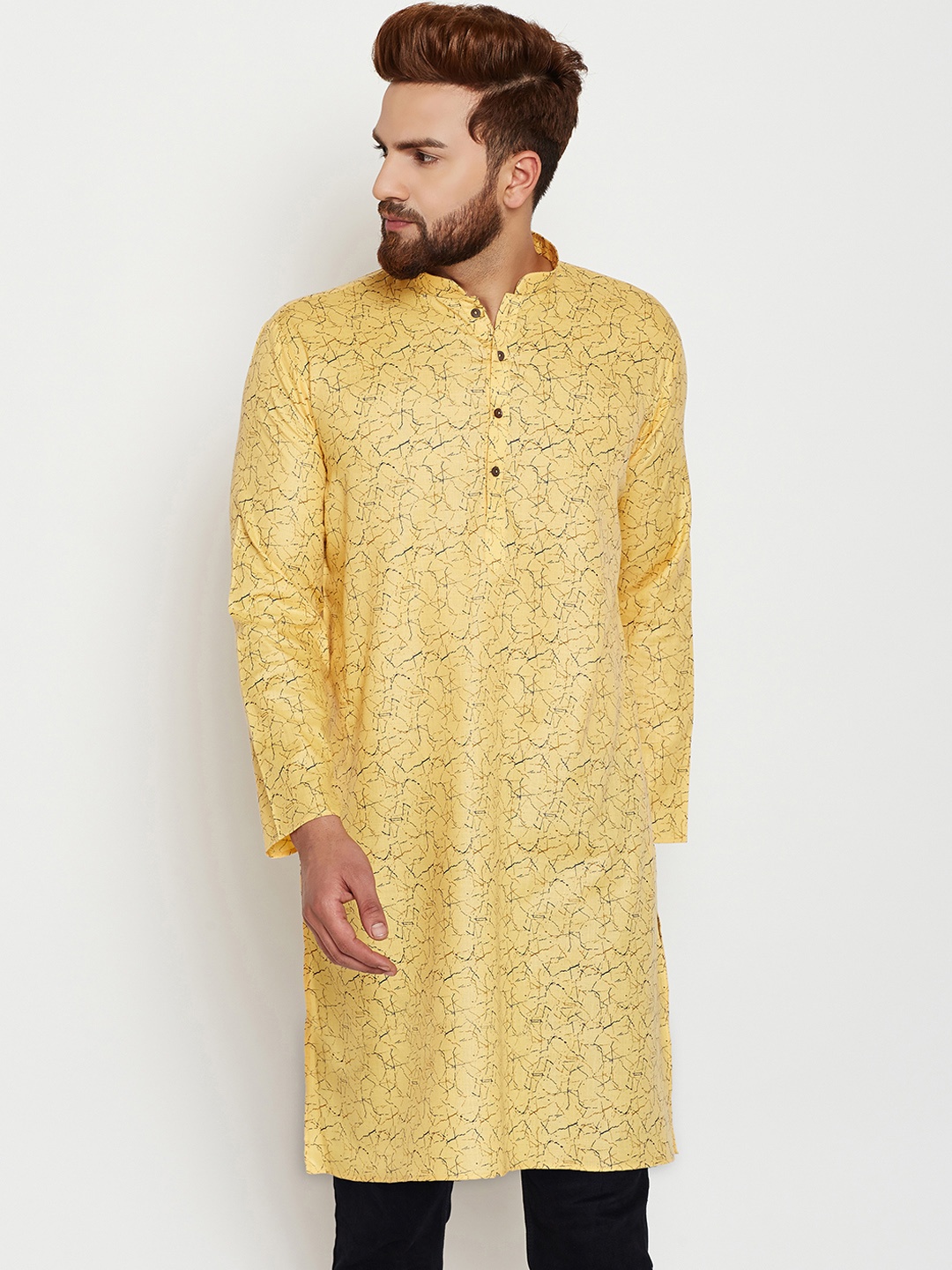 

SOJANYA Men Yellow Printed Straight Kurta