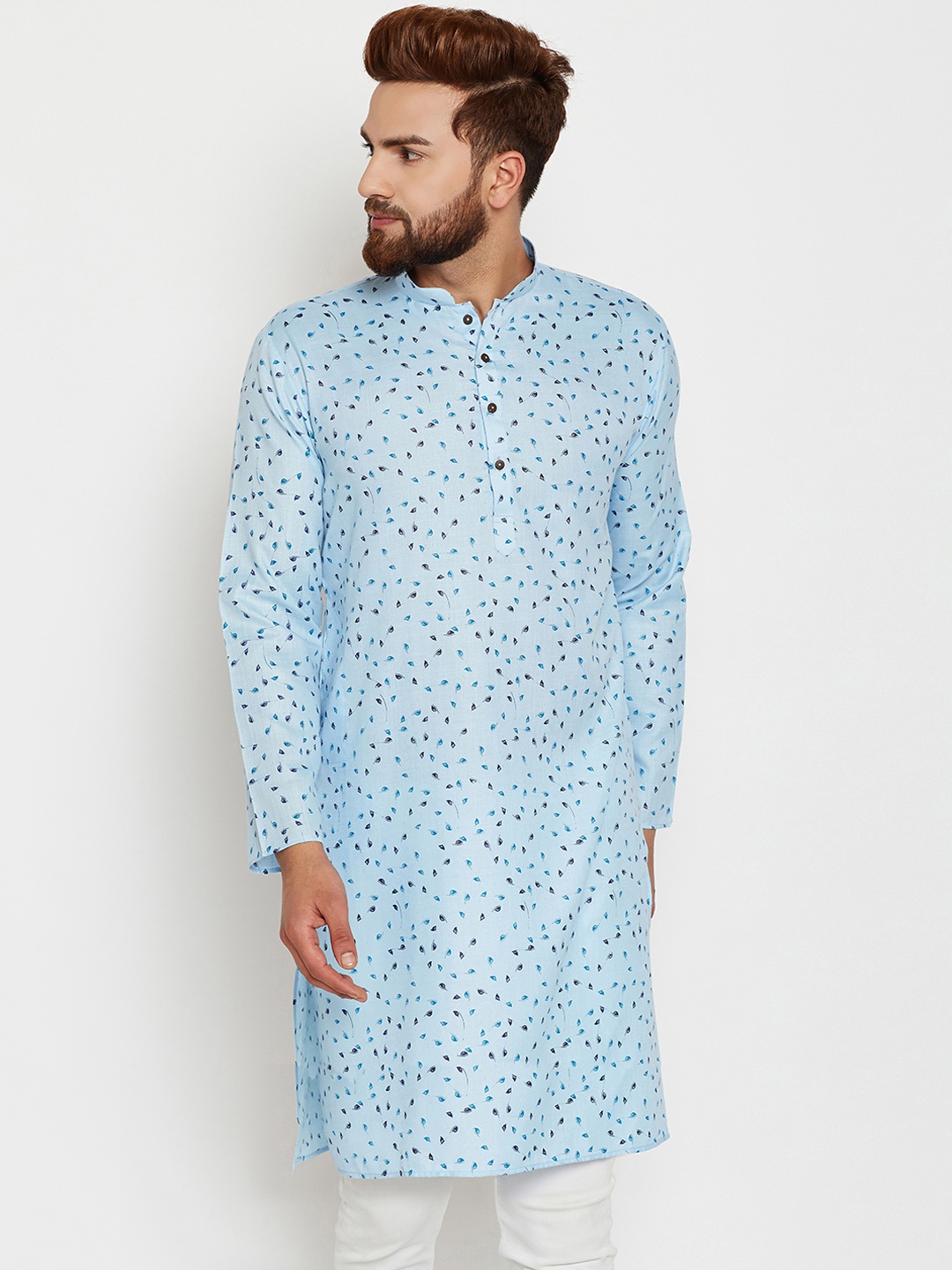 

SOJANYA Men Blue Printed Straight Kurta
