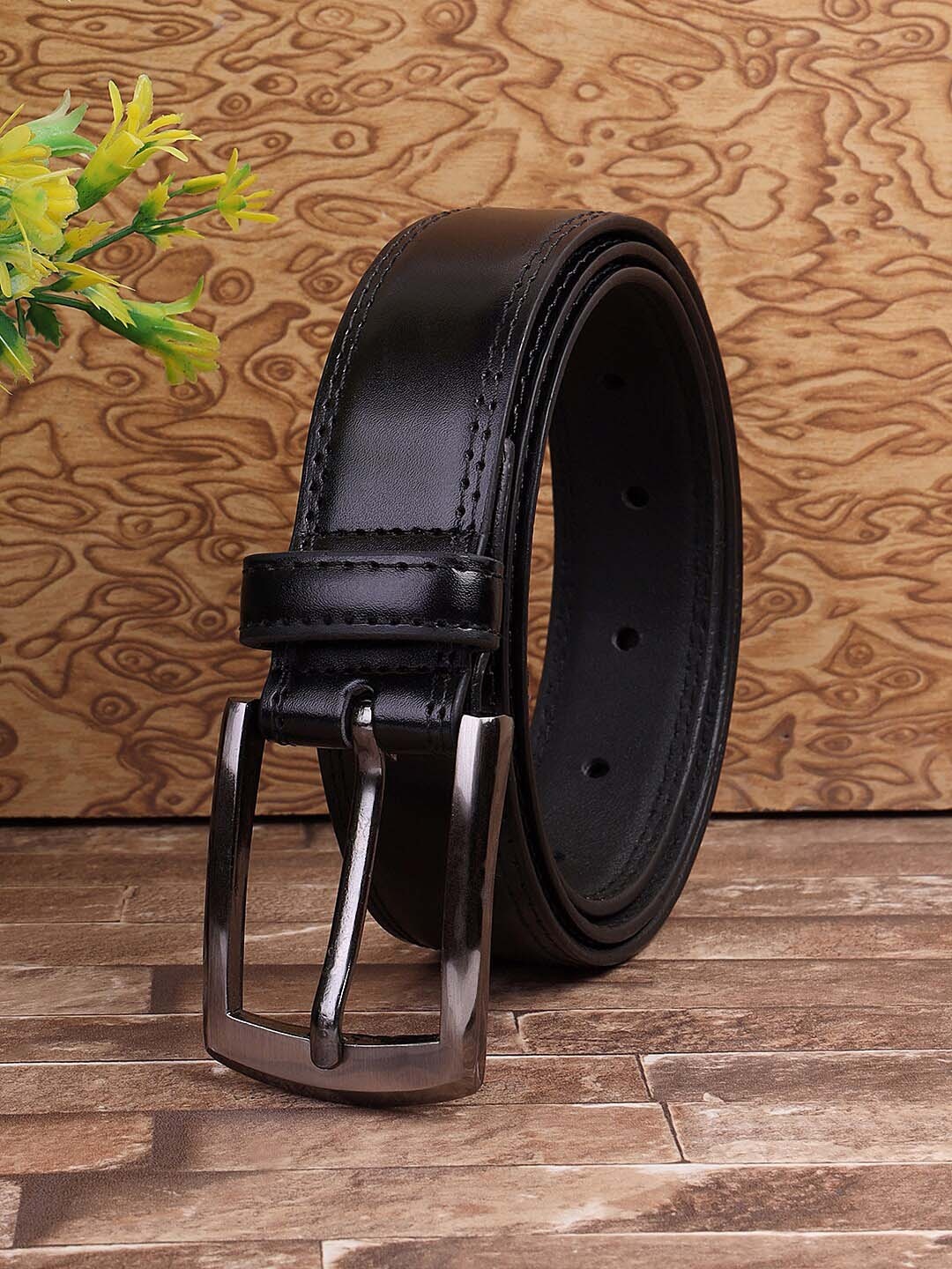 

Mast & Harbour Men Black Textured Formal Belt