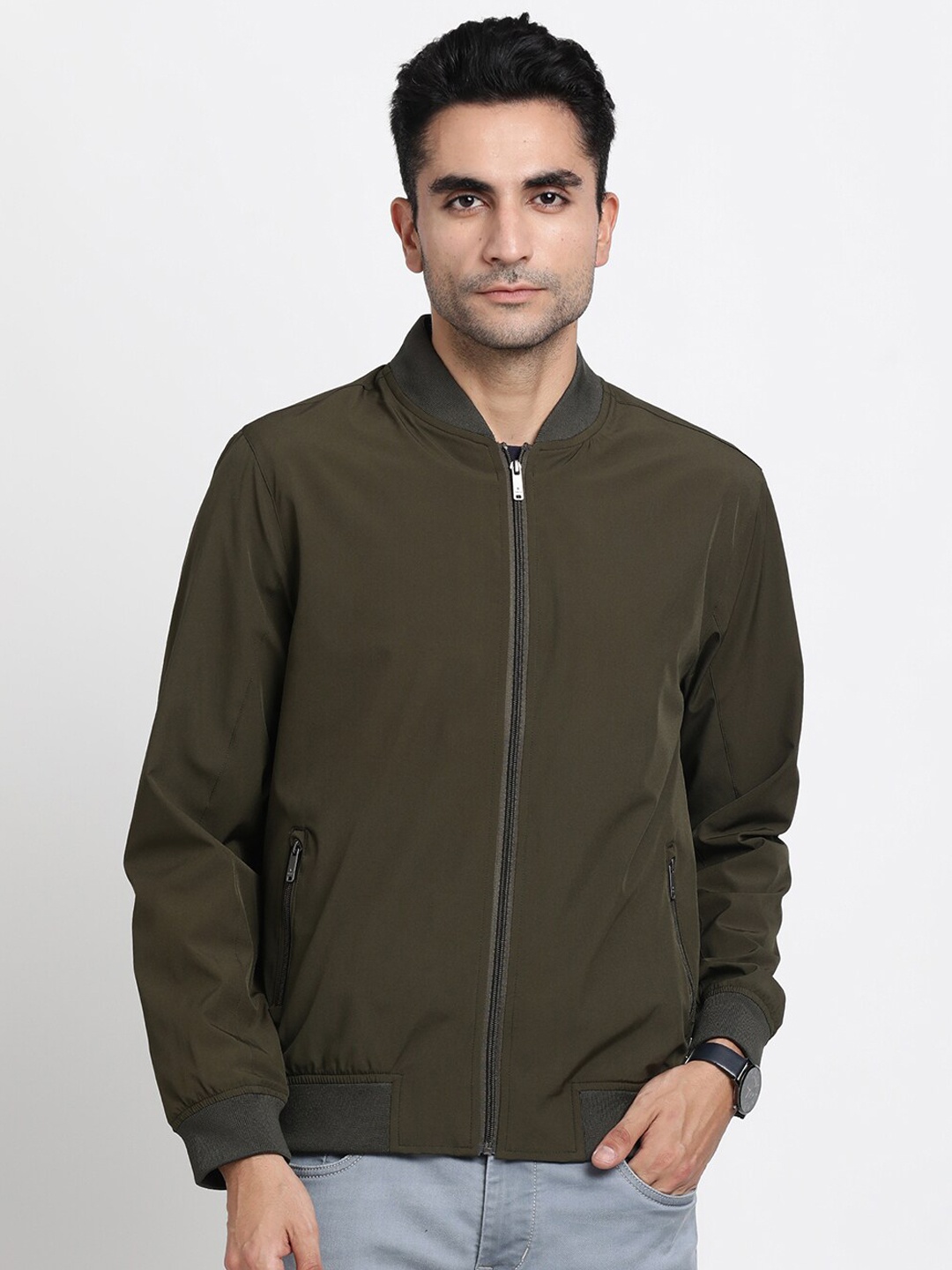 

Turtle Men Windcheater Bomber Jacket With Zip Detail, Olive