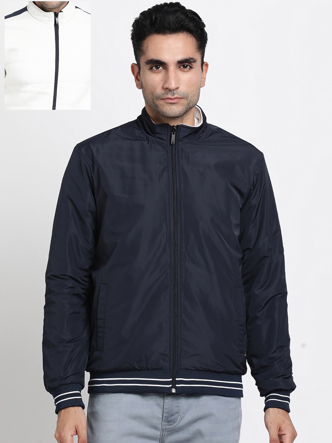

Turtle Men Reversible Bomber Jacket With Zip Detail, Blue