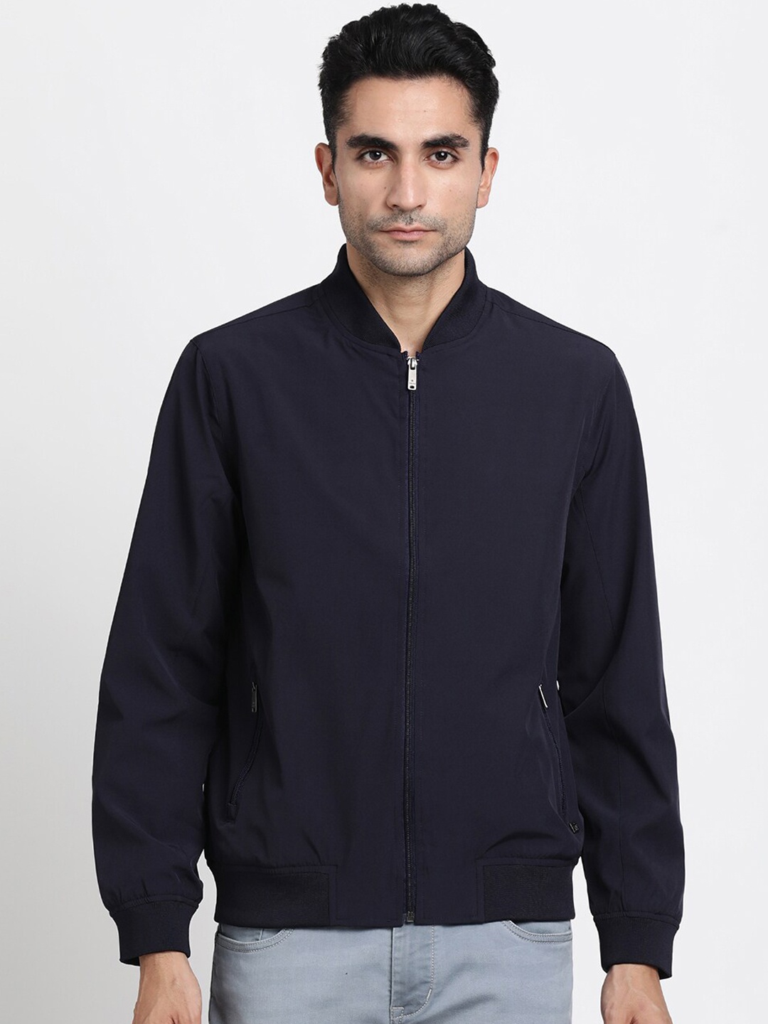 

Turtle Men Windcheater Bomber Jacket With Zip Detail, Navy blue