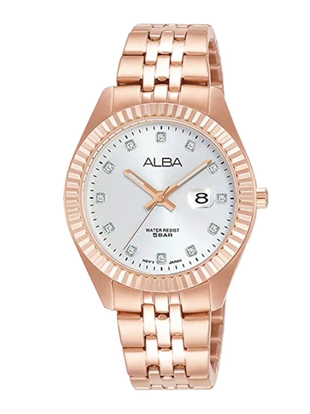

Alba Women Embellished Bracelet Style Straps Analogue Multi Function Watch ALBAAH7T44X1, Rose gold