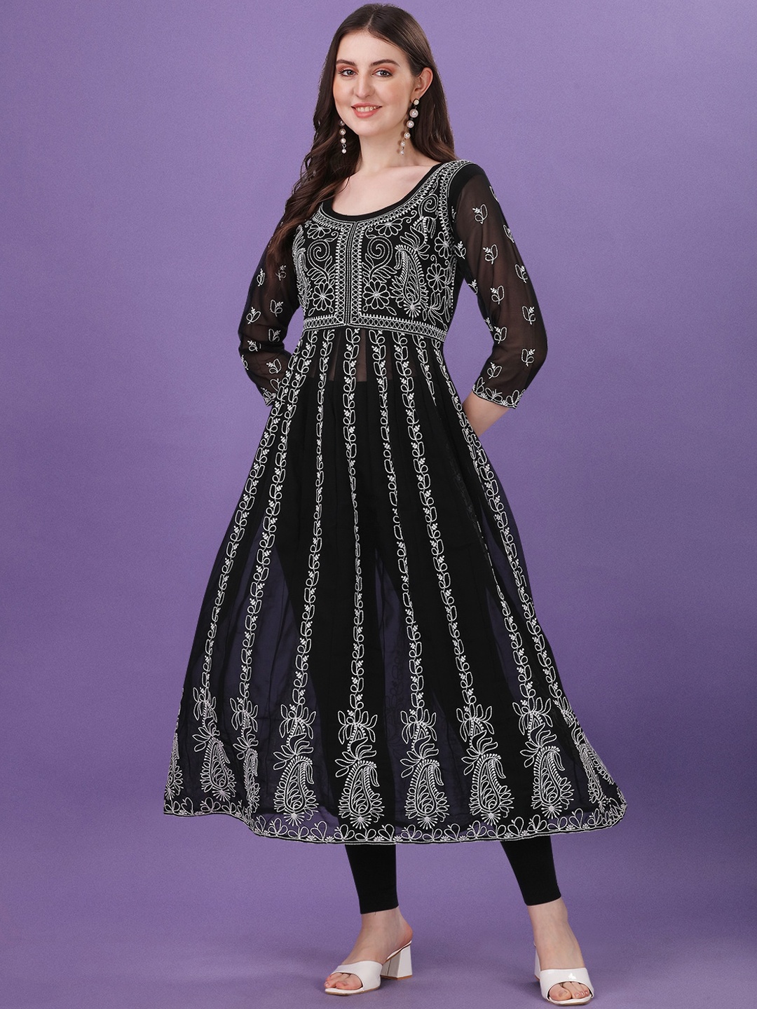 

Shree Ramkrishna Fab Ethnic Motifs Embroidered Georgette Anarkali Kurta, Black