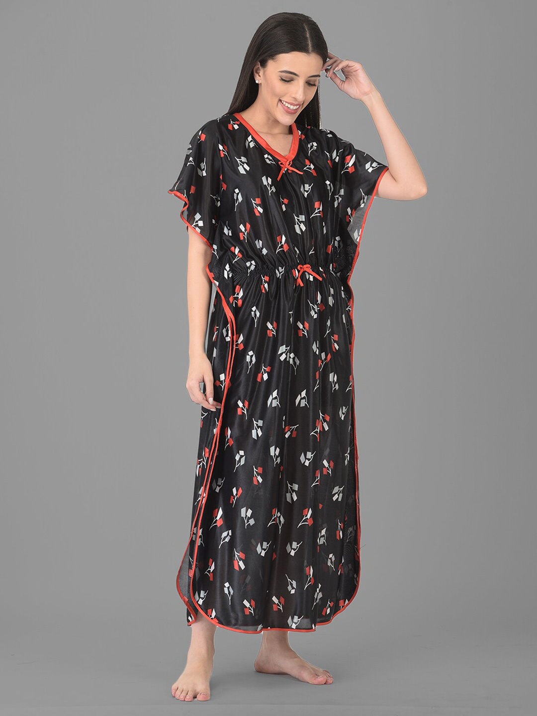 

Noty Floral Printed Maxi Kaftan Nightdress, Black