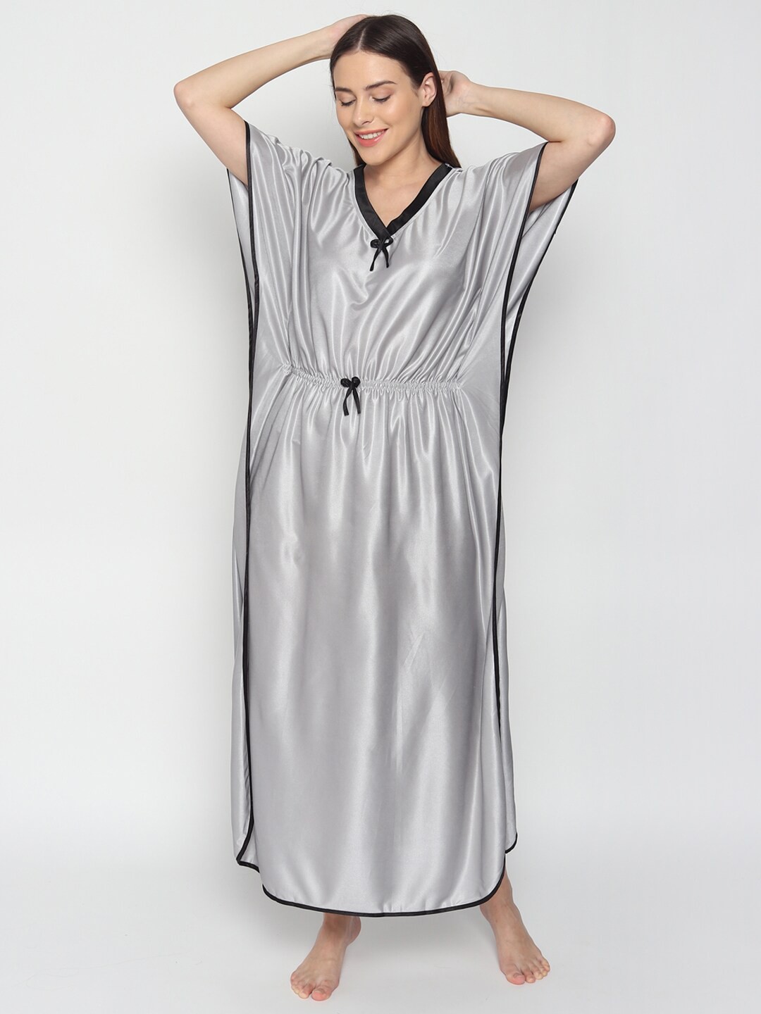 

Noty V-Neck Satin Maxi Kaftan Nightdress, Silver