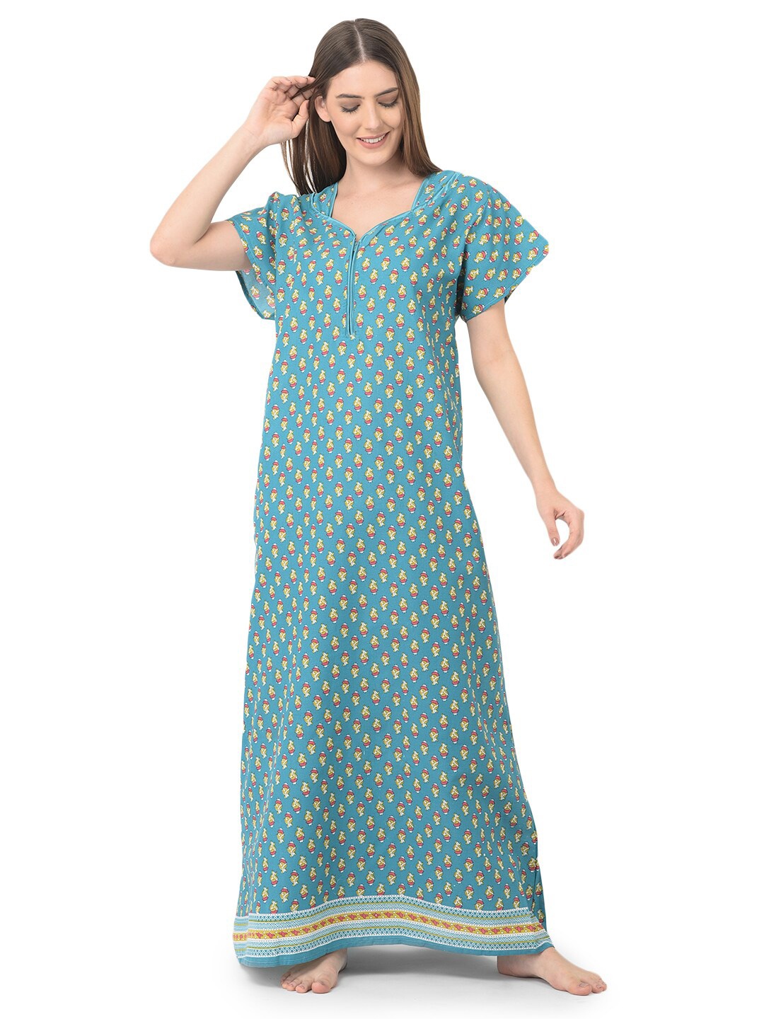 

Noty Sweetheart Neck Pure Cotton Maxi Nightdress, Green