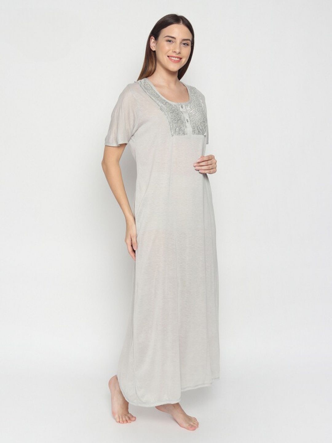 

Noty Yoke Design Pure Cotton Maxi Nightdress, Beige