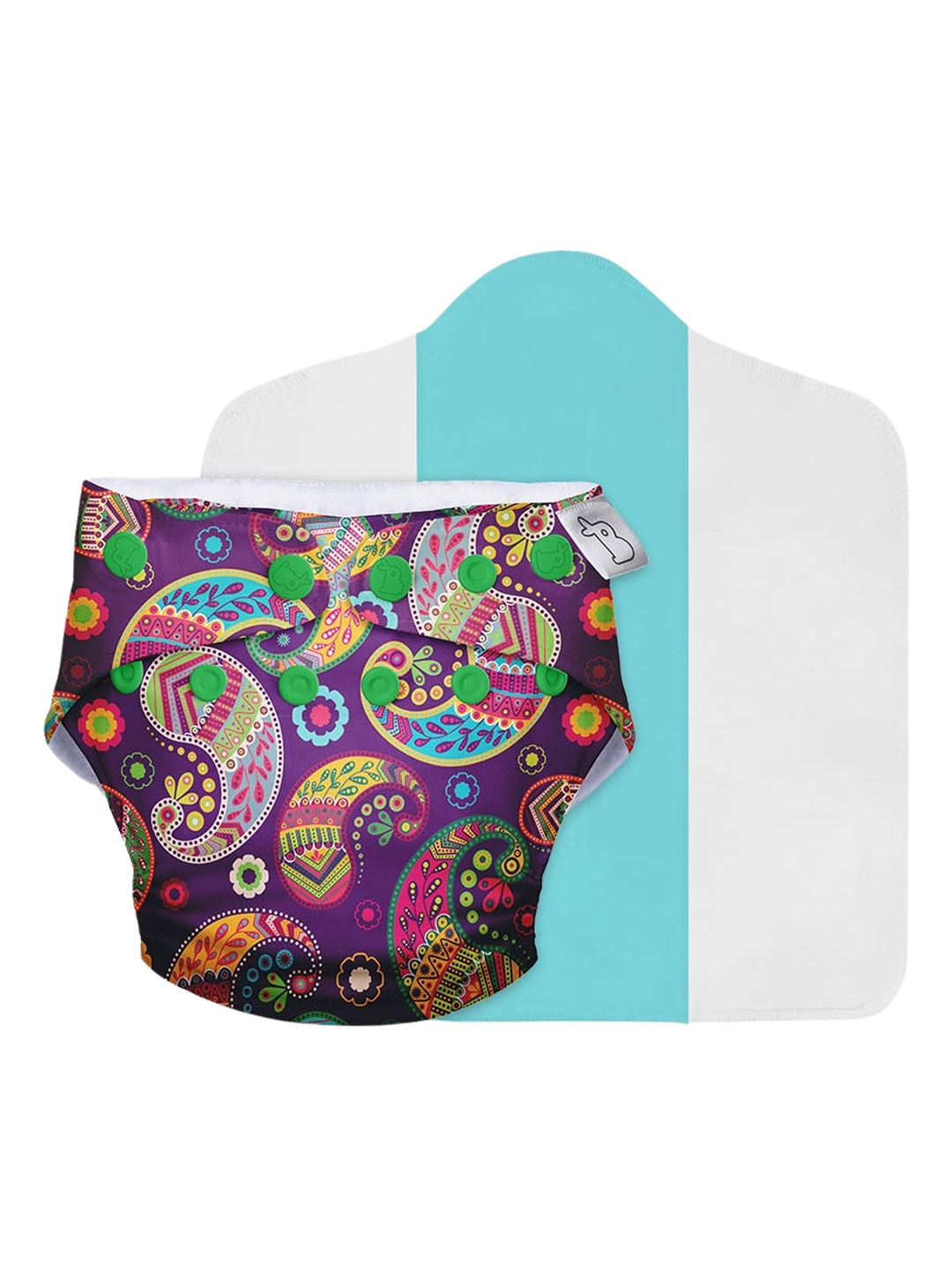 

SuperBottoms Kids Purple & Green Printed UNO Cloth Diaper with Dry Feel Magic Pad