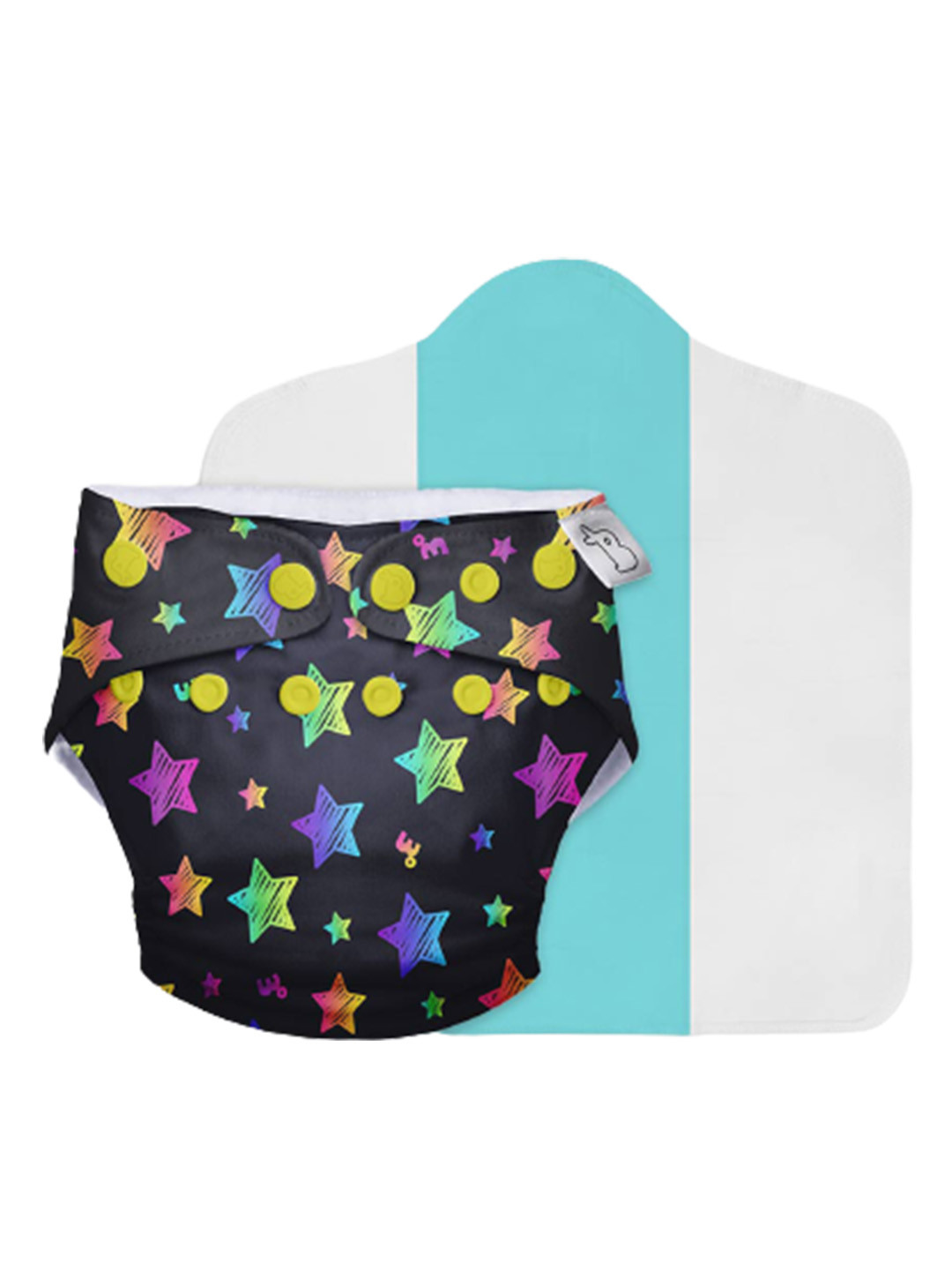 

SuperBottoms Kids Black Printed UNO Cloth Diaper with Dry Feel Magic Pad