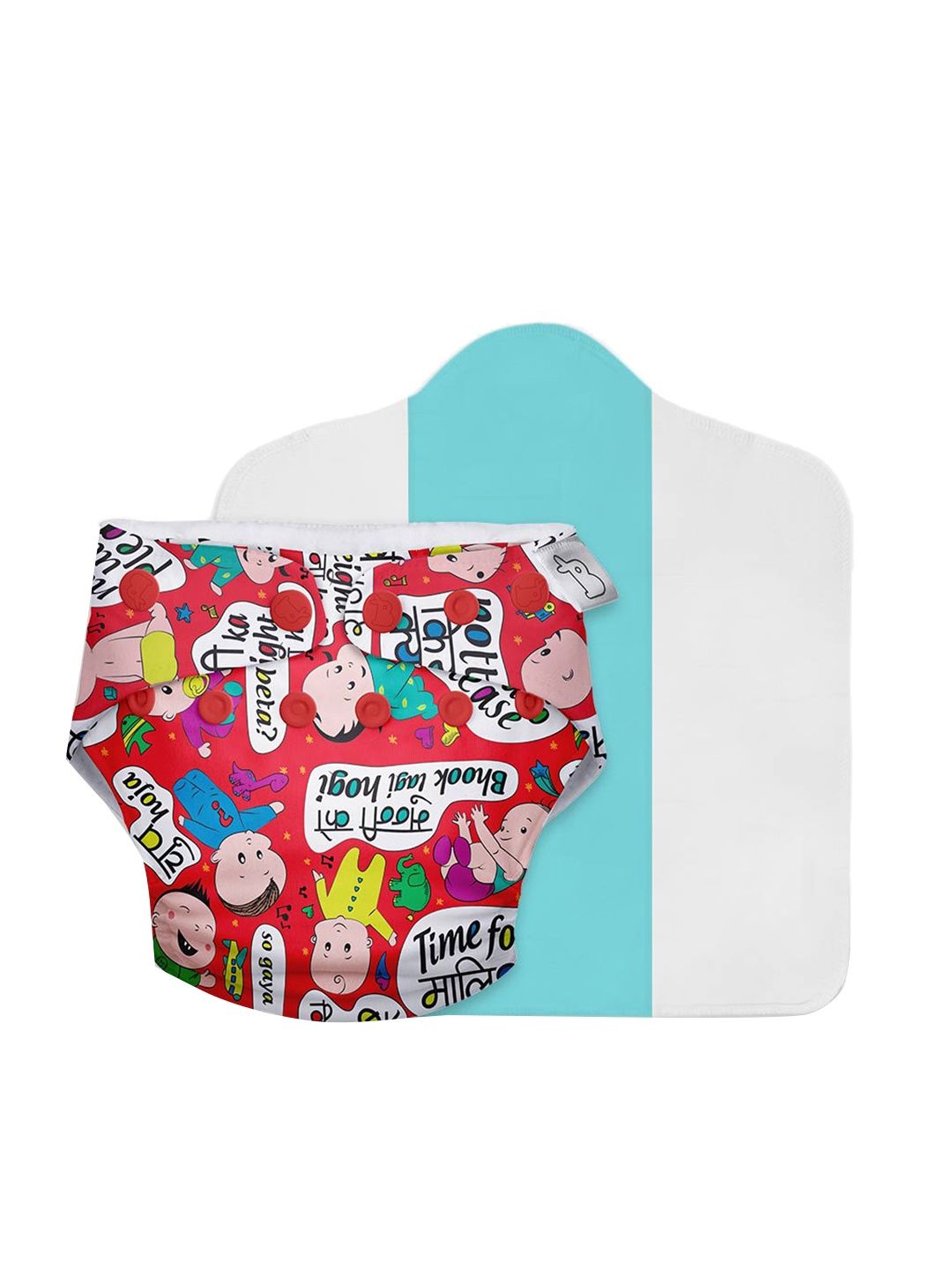 SuperBottoms Kids Red Printed UNO Cloth Diaper with Dry Feel Magic Pad