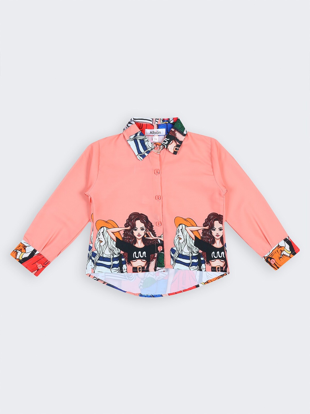

Albion Graphic Print Shirt Style Pure Cotton Top, Peach