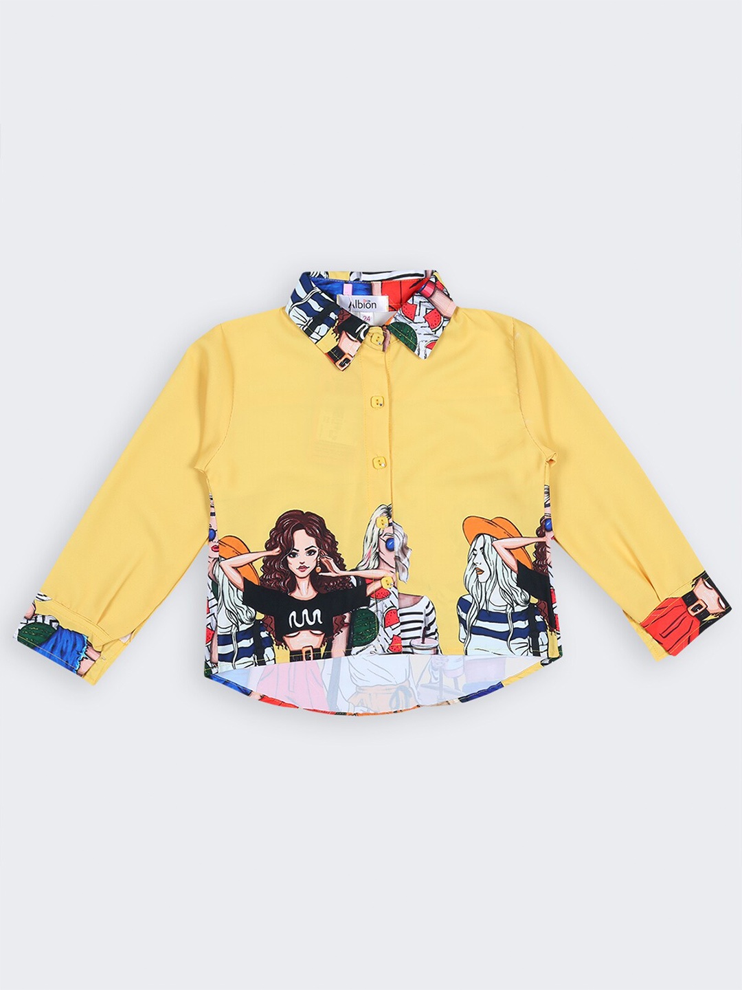 

Albion Graphic Print Shirt Style Pure Cotton Top, Yellow
