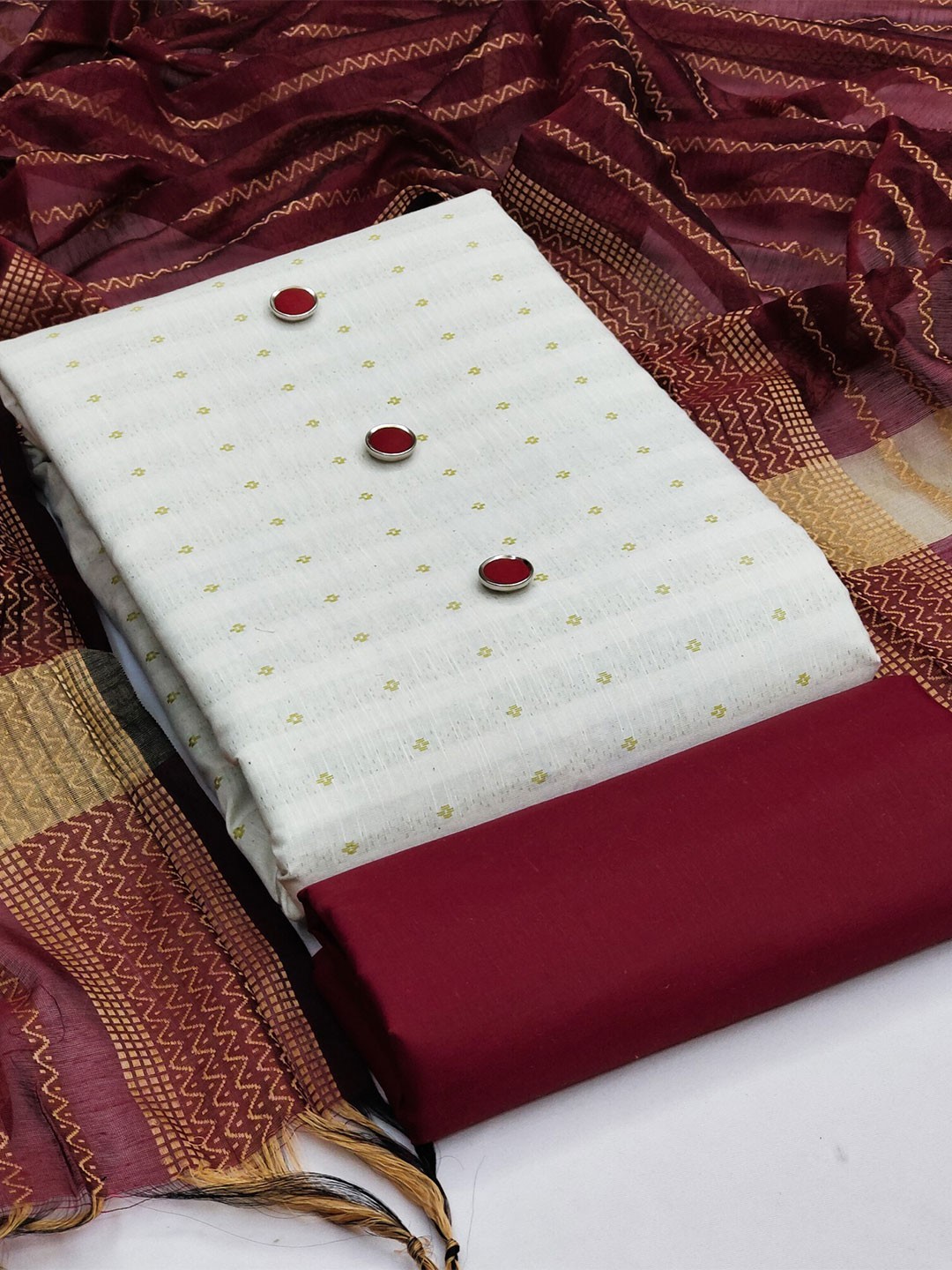 

KALINI Woven Design Jacquard Unstitched Dress Material, Maroon