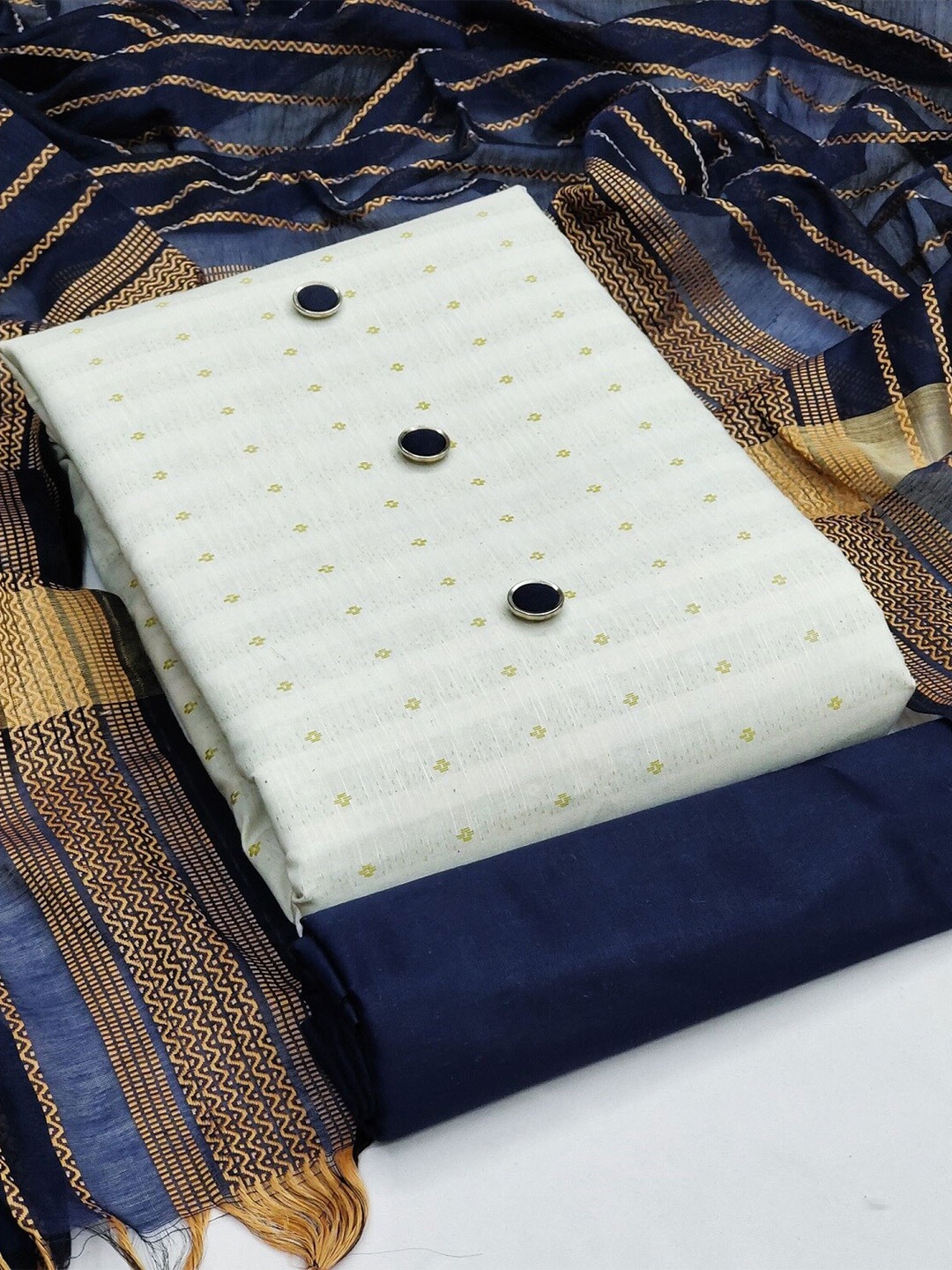 

KALINI Ethnic Motifs Woven Design Unstitched Dress Material, Blue