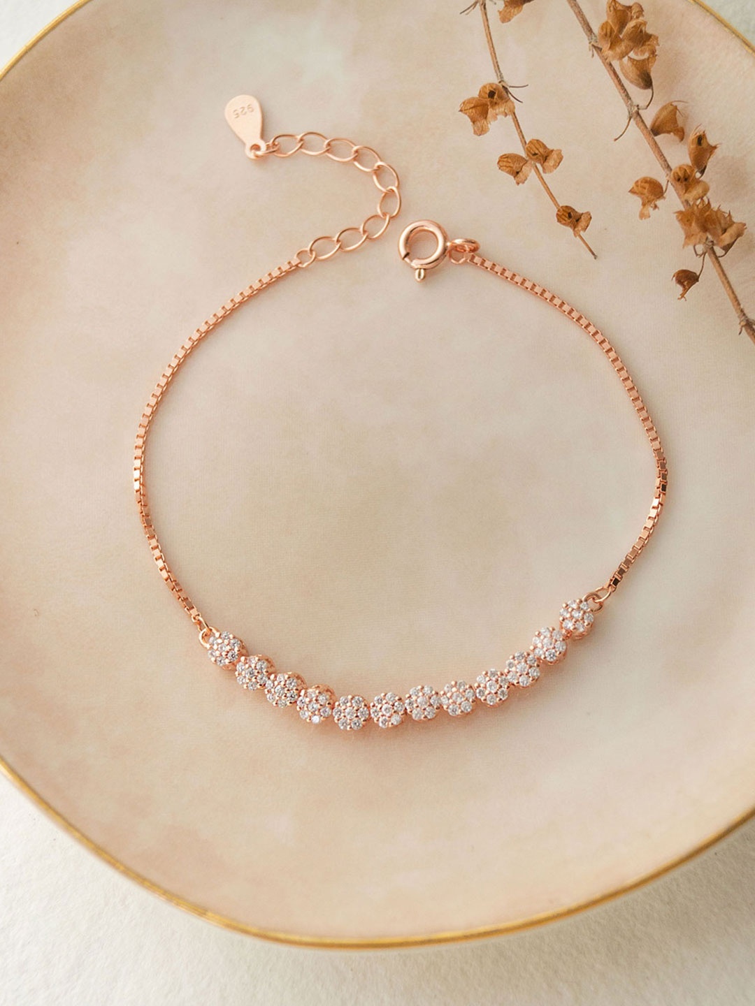 

MANNASH Sterling Silver Cubic Zirconia Rose Gold-Plated Link Bracelet