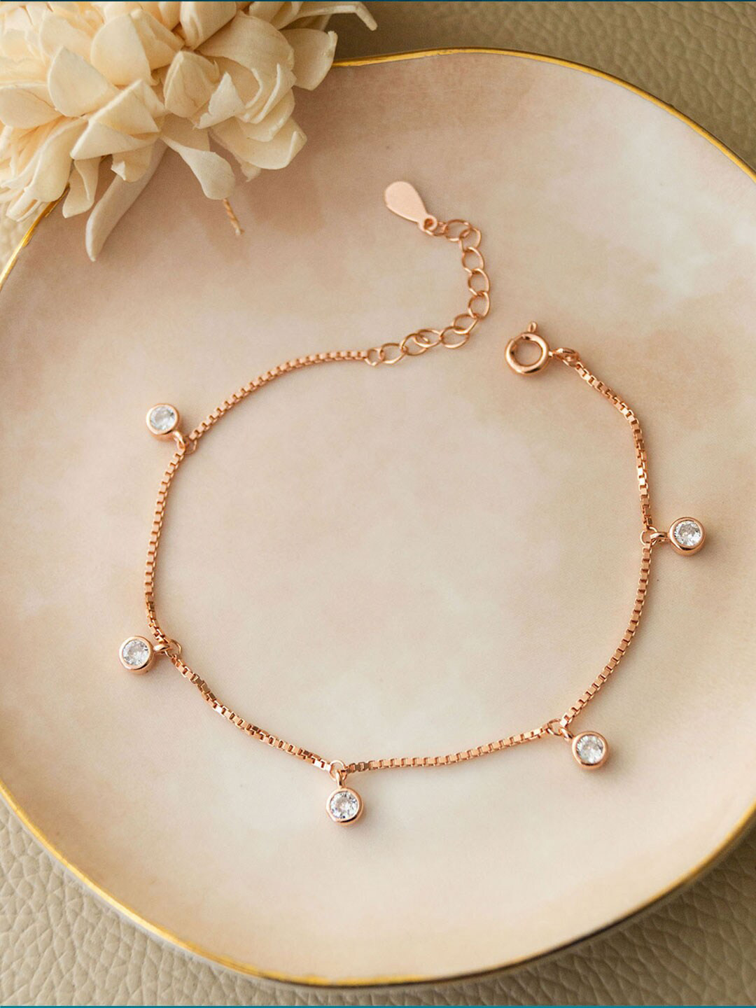 

MANNASH Sterling Silver Cubic Zirconia Rose Gold-Plated Link Bracelet