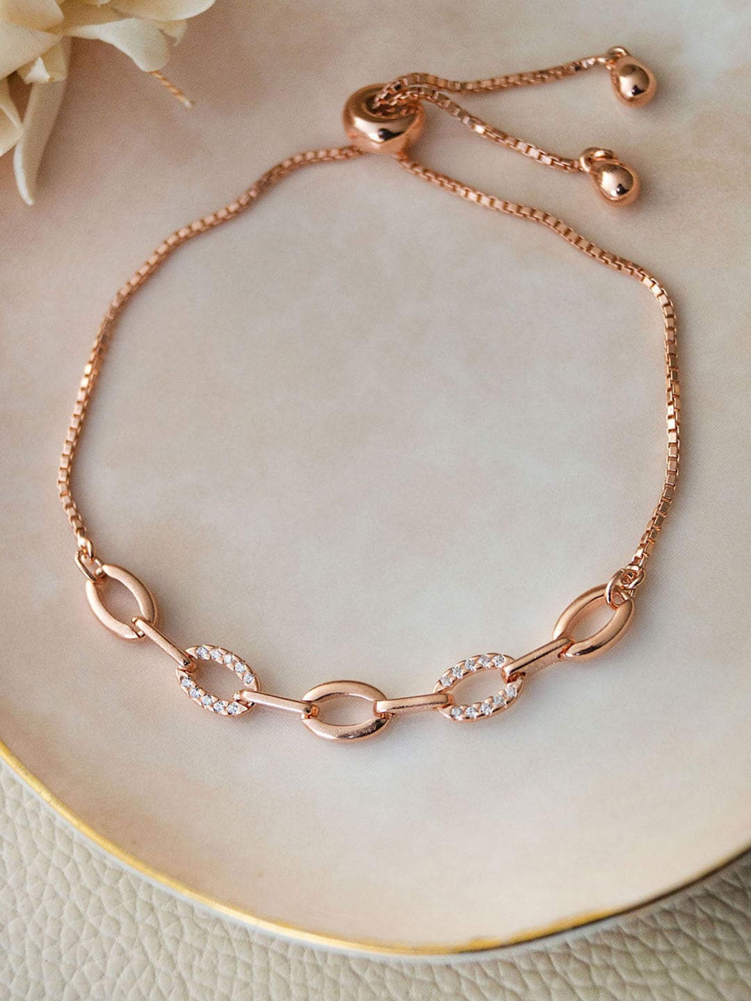 

MANNASH Rose Gold-Plated Sterling Silver Cubic Zirconia Cuff Bracelet