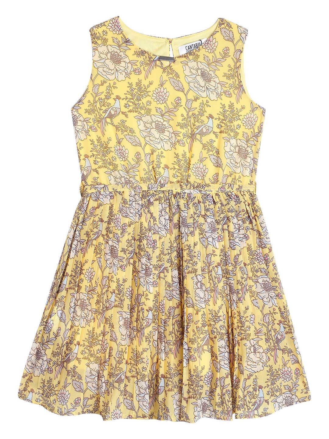 

Cantabil Girls Floral Printed Round Neck Gathered Fit & Flare Dress, Yellow