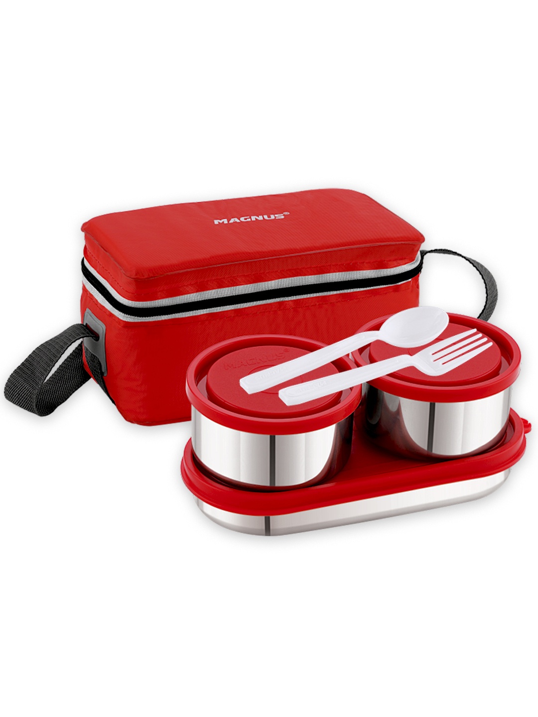 

MAGNUS Prime Red 3 Pieces Stainless Steel Containers Lunch Box With Pouch