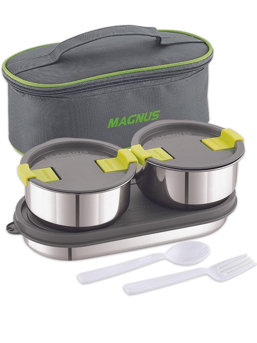 

MAGNUS Green 3 Pcs Airtight & Leakproof Steam lock Stainless Steel Lunch Boxes With Bag