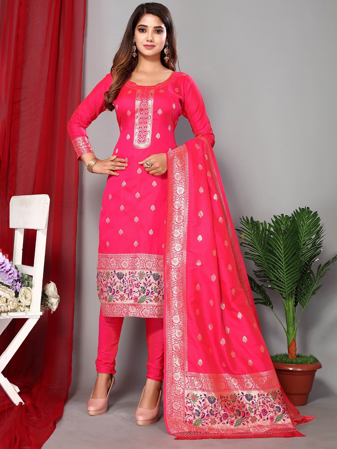 

Ekta Textiles Woven Design Banarasi Silk Unstitched Dress Material, Pink