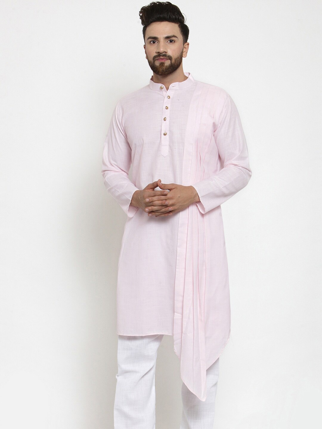 

TREEMODA Mandarin Collar Pleated A-line Kurta, Pink