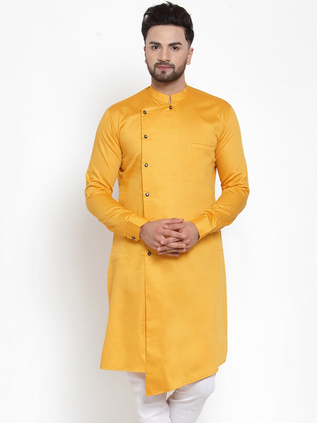 

TREEMODA Mandarin Collar Angrakha Kurta, Yellow
