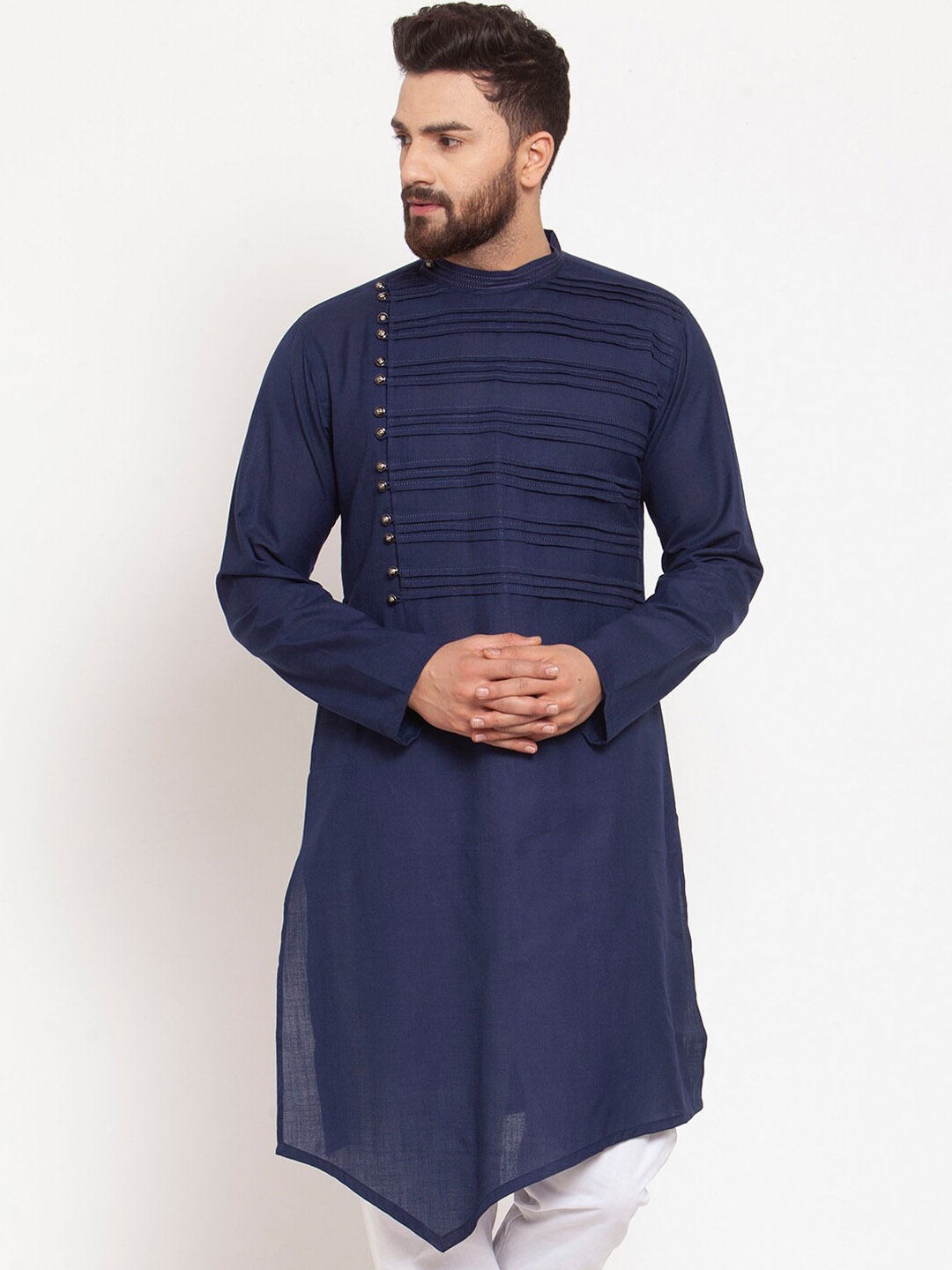 

TREEMODA Mandarin Collar Straight Kurta, Navy blue