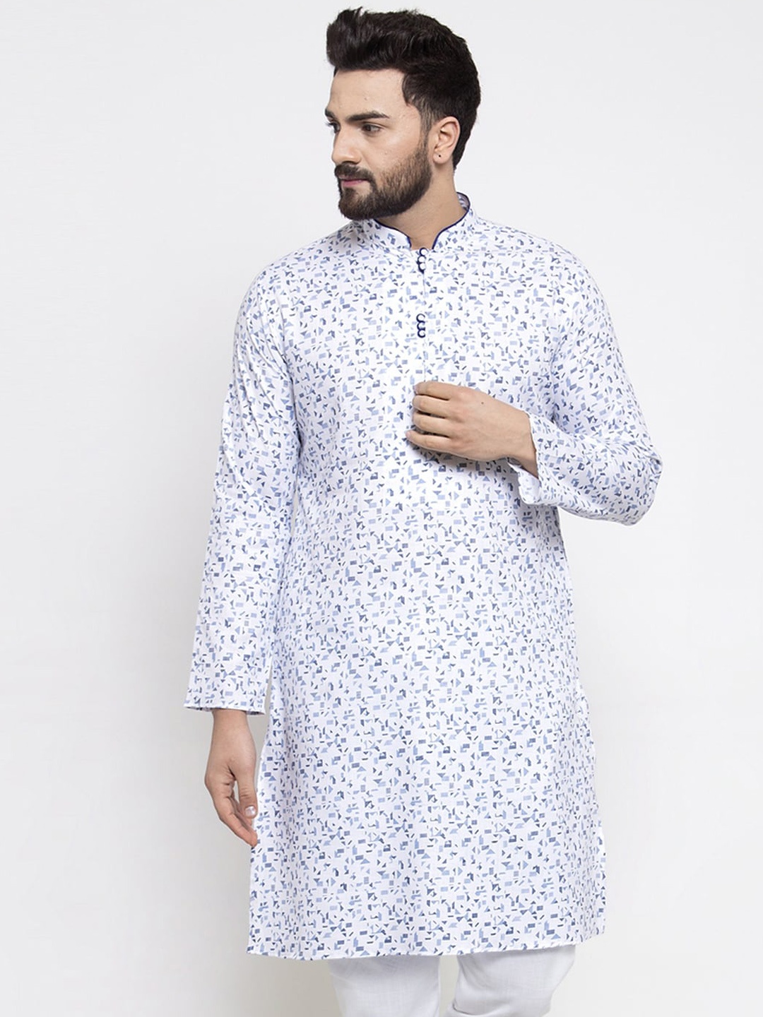 

TREEMODA Mandarin Collar Geometric Printed Straight Kurta, Blue