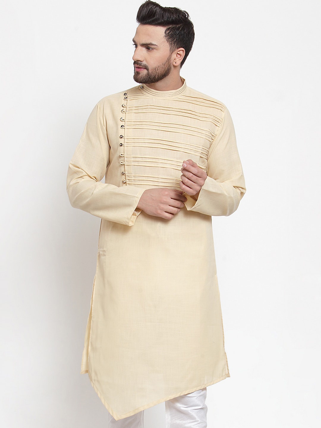 

TREEMODA Band Collar Yoke Design A-Line Kurta, Beige