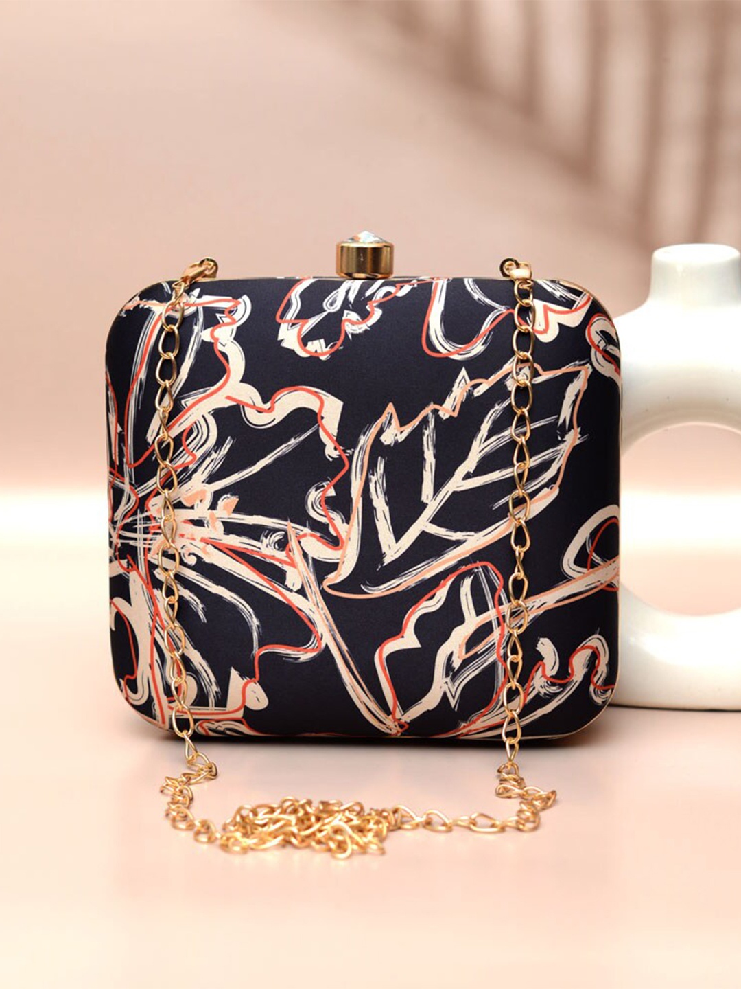

ARTKLIM Printed Box Clutch, Black