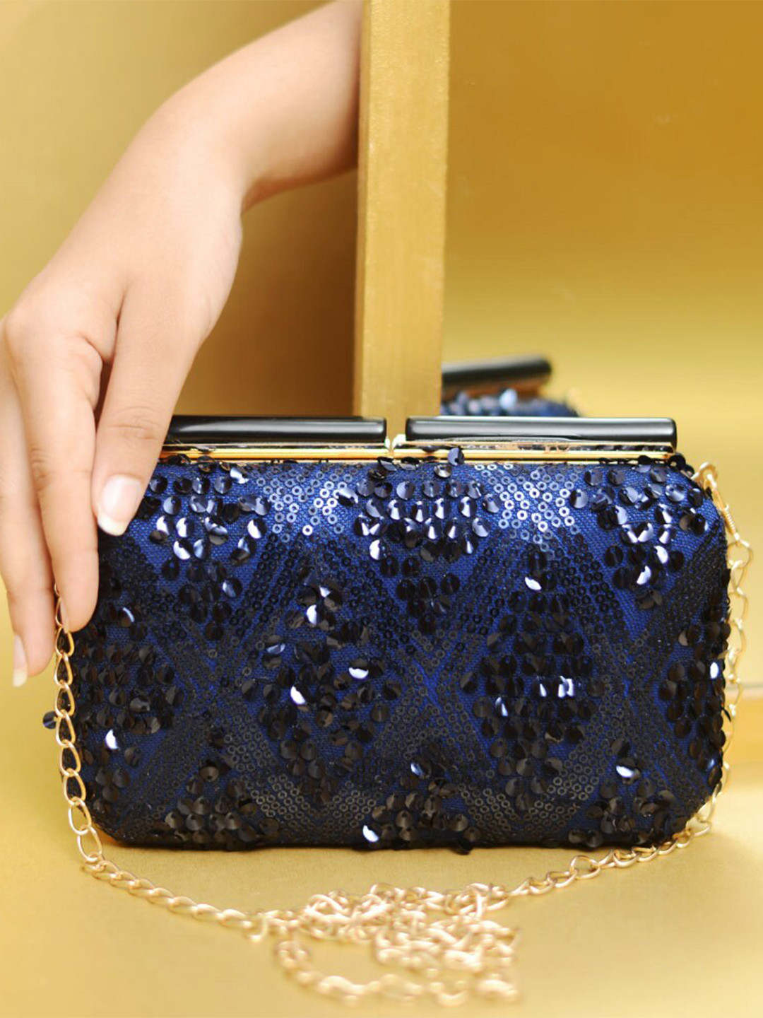 

ARTKLIM Embellished Box Clutch With Shoulder Strap, Blue