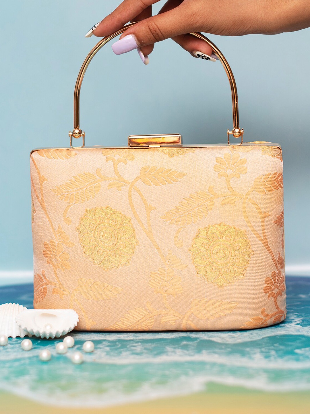 

ARTKLIM Embroidered Box Clutch, Peach