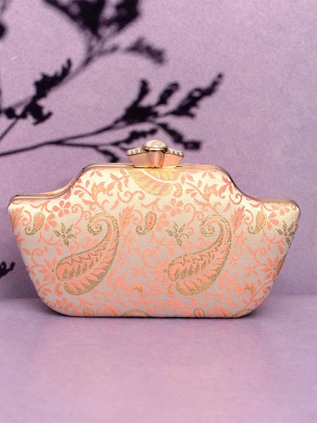 

ARTKLIM Embroidered Box Clutch, Peach