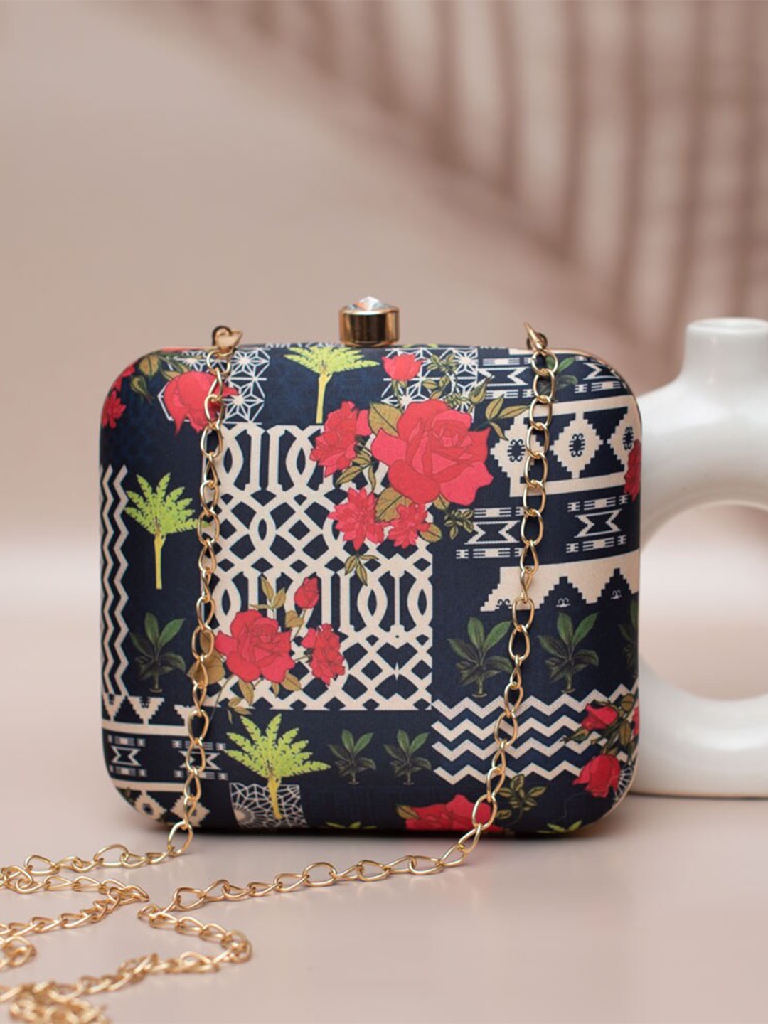

ARTKLIM Printed Box Clutch, Black