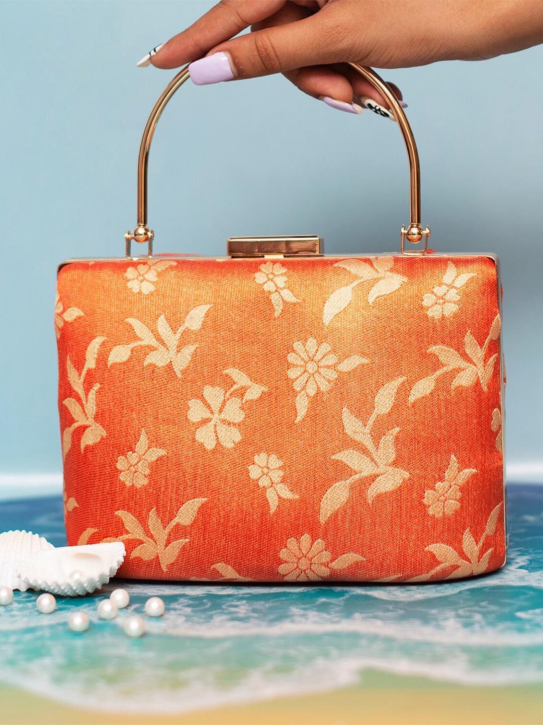 

ARTKLIM Floral Printed Box Clutch, Orange