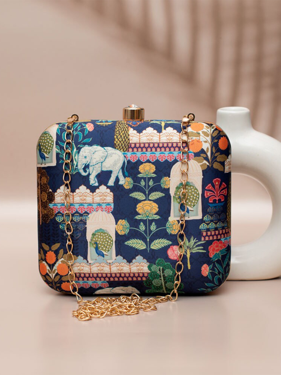 

ARTKLIM Botanic Printed Box Clutch, Teal