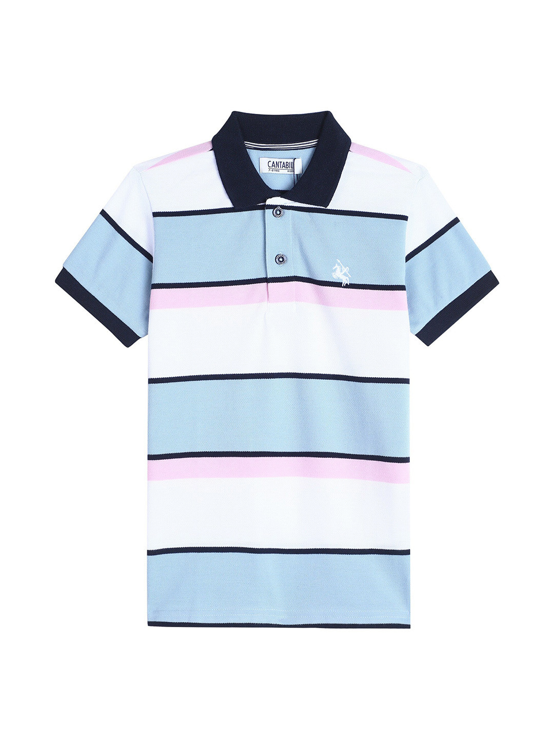 

Cantabil Boys Striped Polo Collar Cotton T-shirt, White