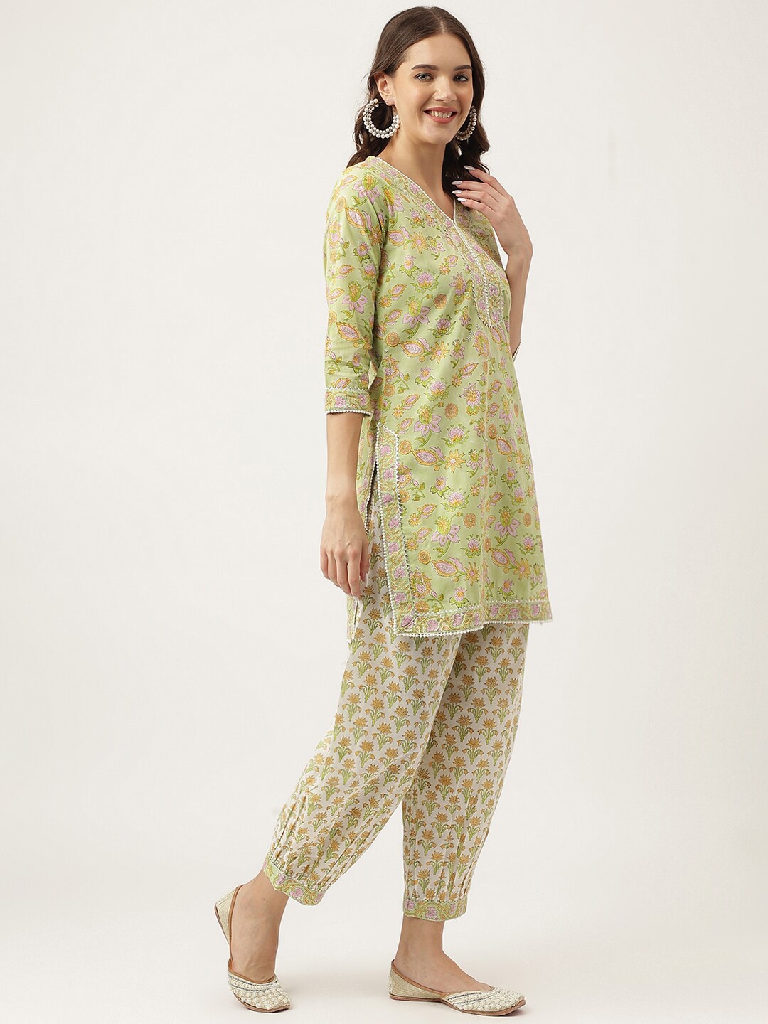 

Divena Ethnic Printed Pure Cotton Straight Kurta with Trousers & With Dupatta, White