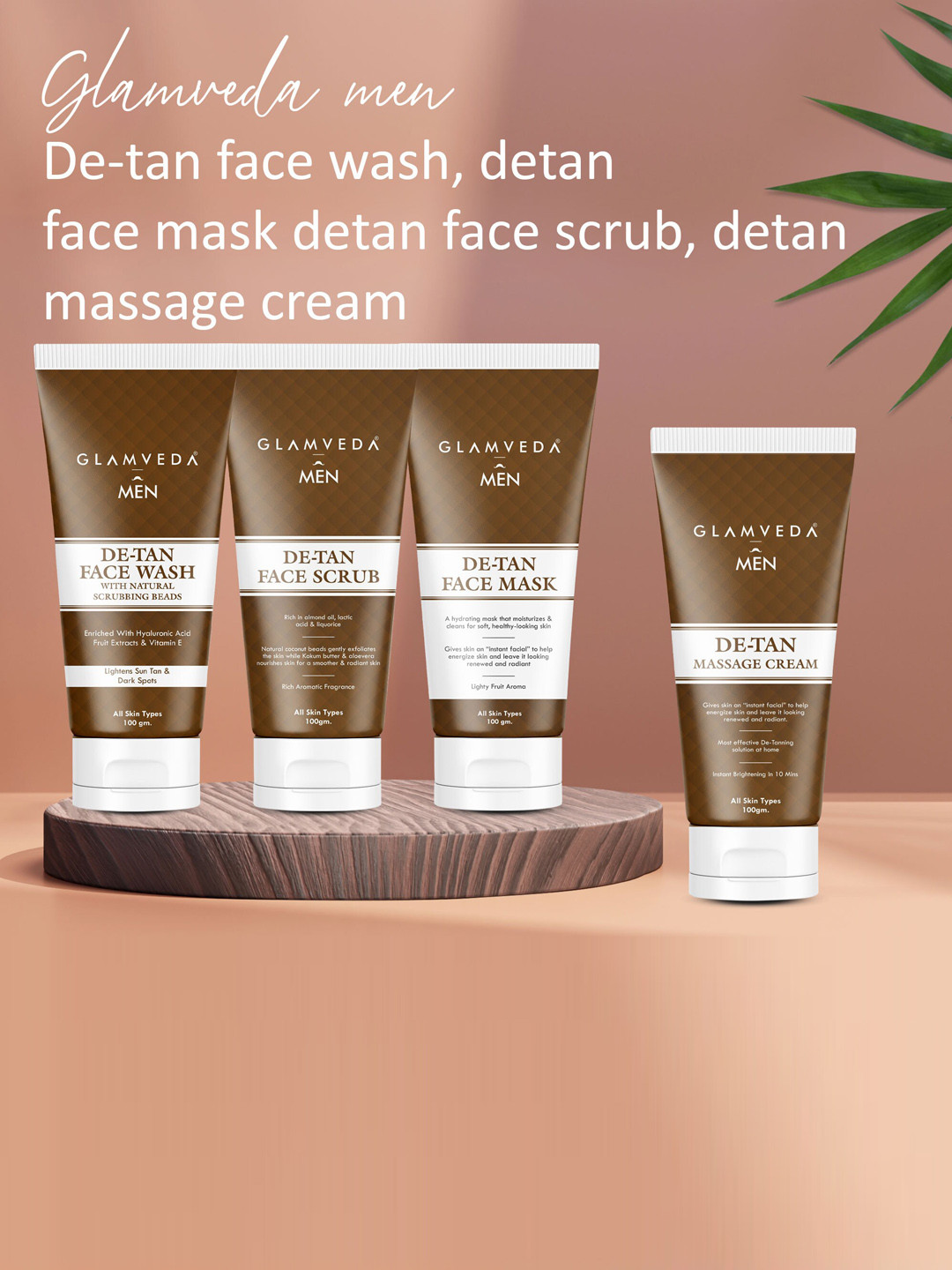 

GLAMVEDA Men Set Of 4 De Tan Face Wash - Scrub - Cream & Face mask For Reduces Dark spot, White