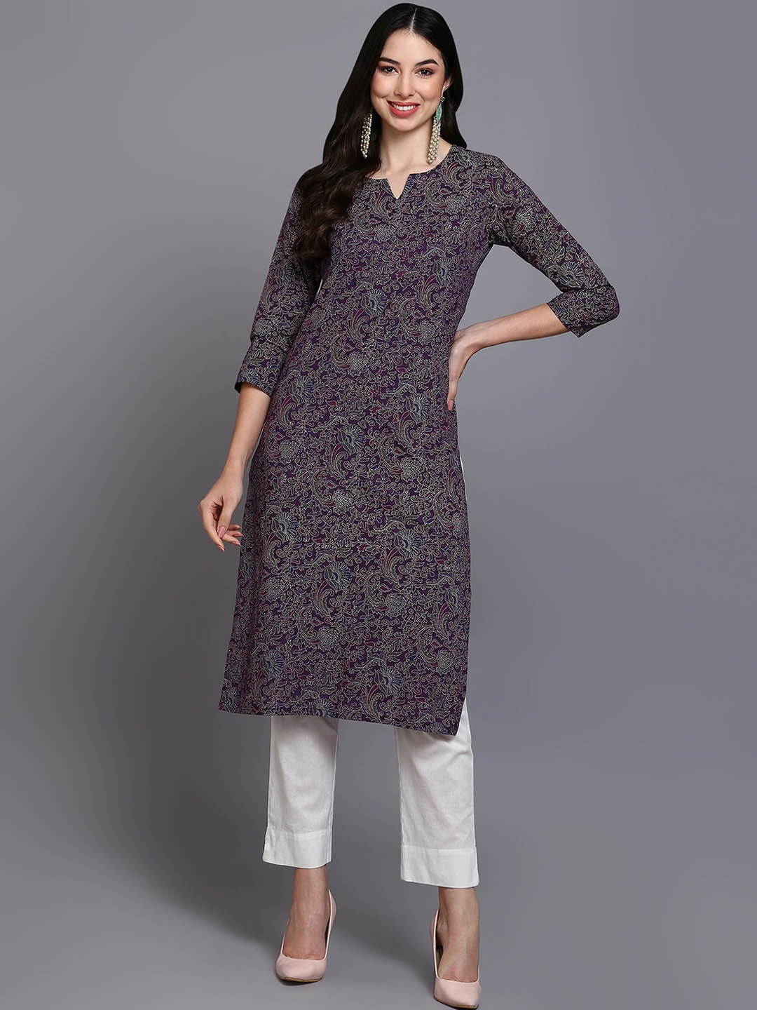 

AHIKA Ethnic Motifs Printed Kurta, Purple