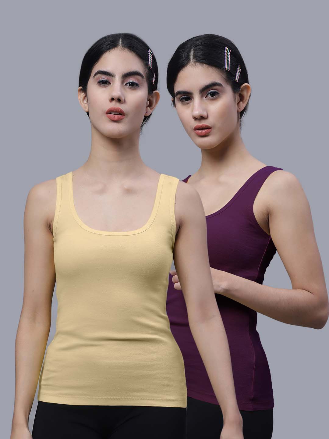 

FBAR Pack of 2 Scoop Neck Cotton Tank Tops, Beige