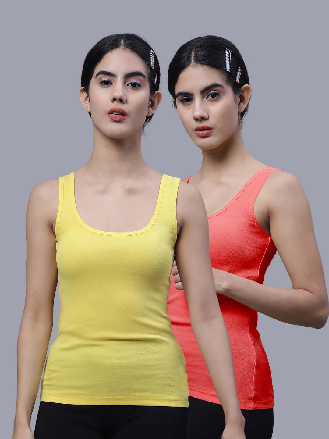 

FBAR Pack Of 2 Scoop Neck Sleeveless Cotton Tank Tops, Yellow